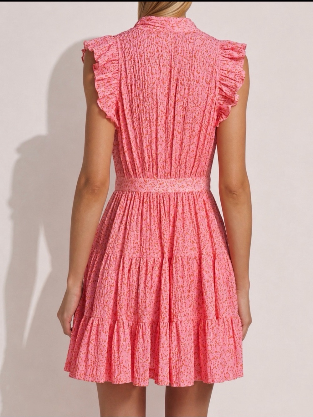 Anthropologie Cinq à Sept Nanci Floral Pink Lemonade Tiered Ruffle Mini Dress - Picture 5 of 10